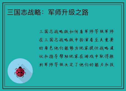 三国志战略：军师升级之路